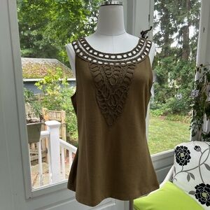 NWT: Anthropologie 9-H15 STCL Olive Green Tank Top with Lattice Detail